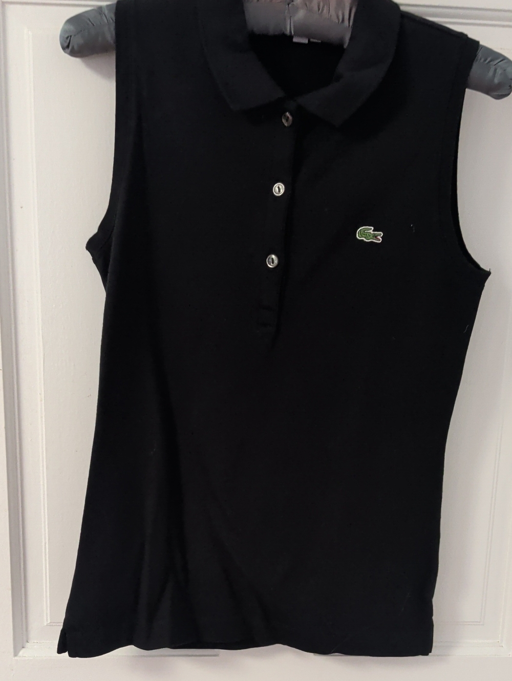 Lacoste Black Sleeveless Polo Tank with Green Crocodile